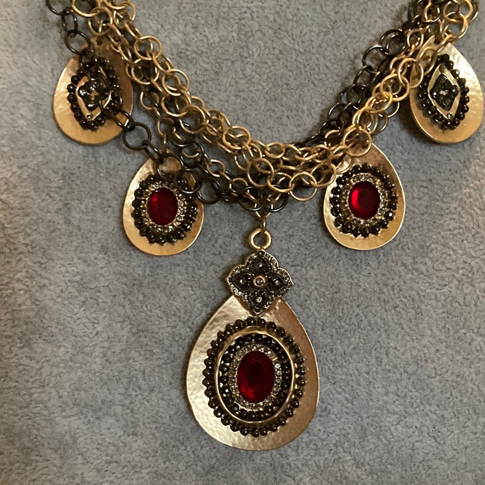 Chico Gold-Tone Red Gem Teardrop Statement Necklace
